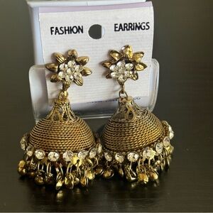 Ethnic Indian Wear Gold and Silver Jhumka Earrings